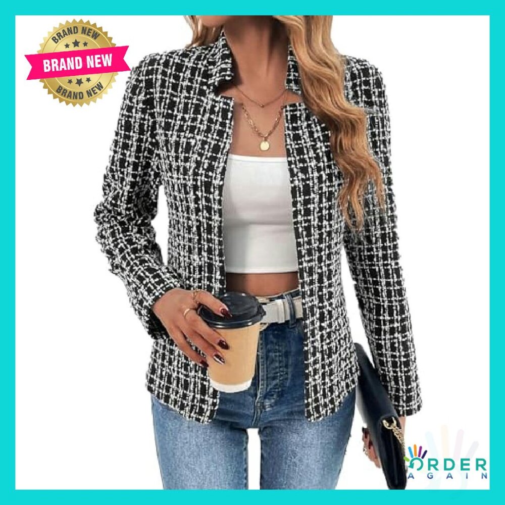 Tweed Blazer Jacket Warm Fully Lined Open Front C… - image 2